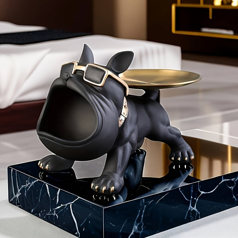 Modern Decorative Resin Bulldog Tray Statue, Dog Tray Storage Entrance Keychain, Candy Jewelry Earring Tray, Suitable for Home Decoration, Modern Art Dining Table Decoration, Office Christmas And New Year Decorations