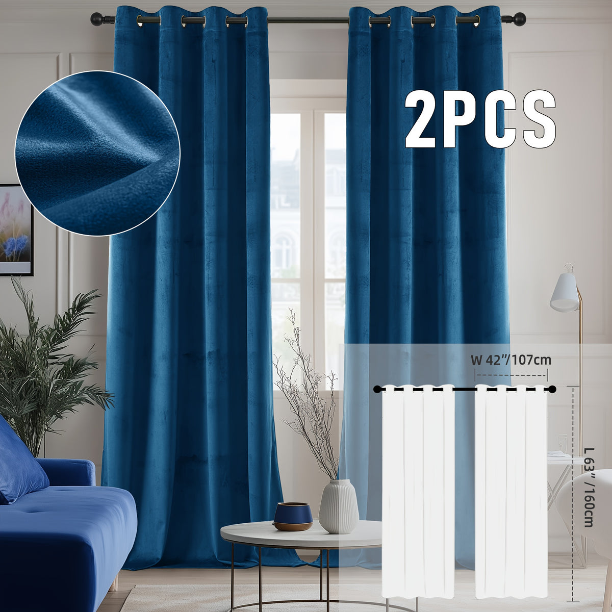 2pcs Velvet Room Darkening Curtains | Vintage Soundproof and Thermal Insulated, Elegant Soft Velvet Grommet Top Curtains for Living Room and Bedroom, Unlined, Solid Color, Fashionable Valentine'S Day Décor