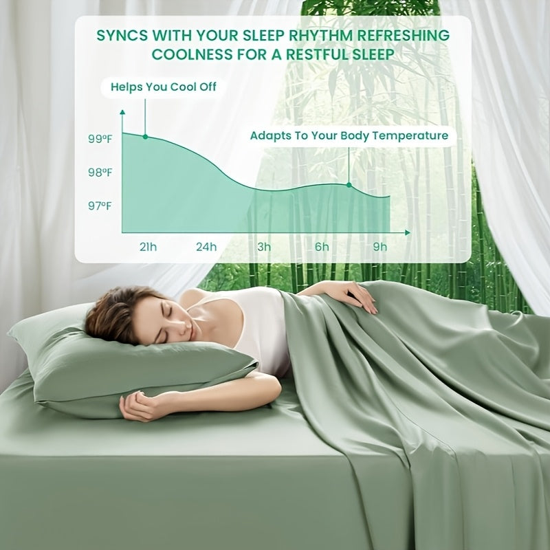 4pcs 2200TC Cooling Bamboo Bed Sheet Set Summer Chill Collection-16" Deep Pocket - Ultra Soft Luxury Bedding W/ Flat Sheet, Fitted Sheet & Pillowcases (Beat The Hea Stay Cool All Night) Queen Size Sheet Set Breathable Sheets Sets Queen Size Gifts