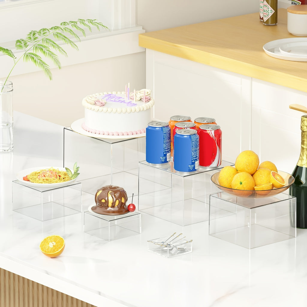 6pcs Clear Acrylic Boxes For Display As Buffet Risers And Stands, Food Risers For Party, Table, Stands, Including 8", 7", 6", 5", 4", 3" (Small, 6pcs, Clear)