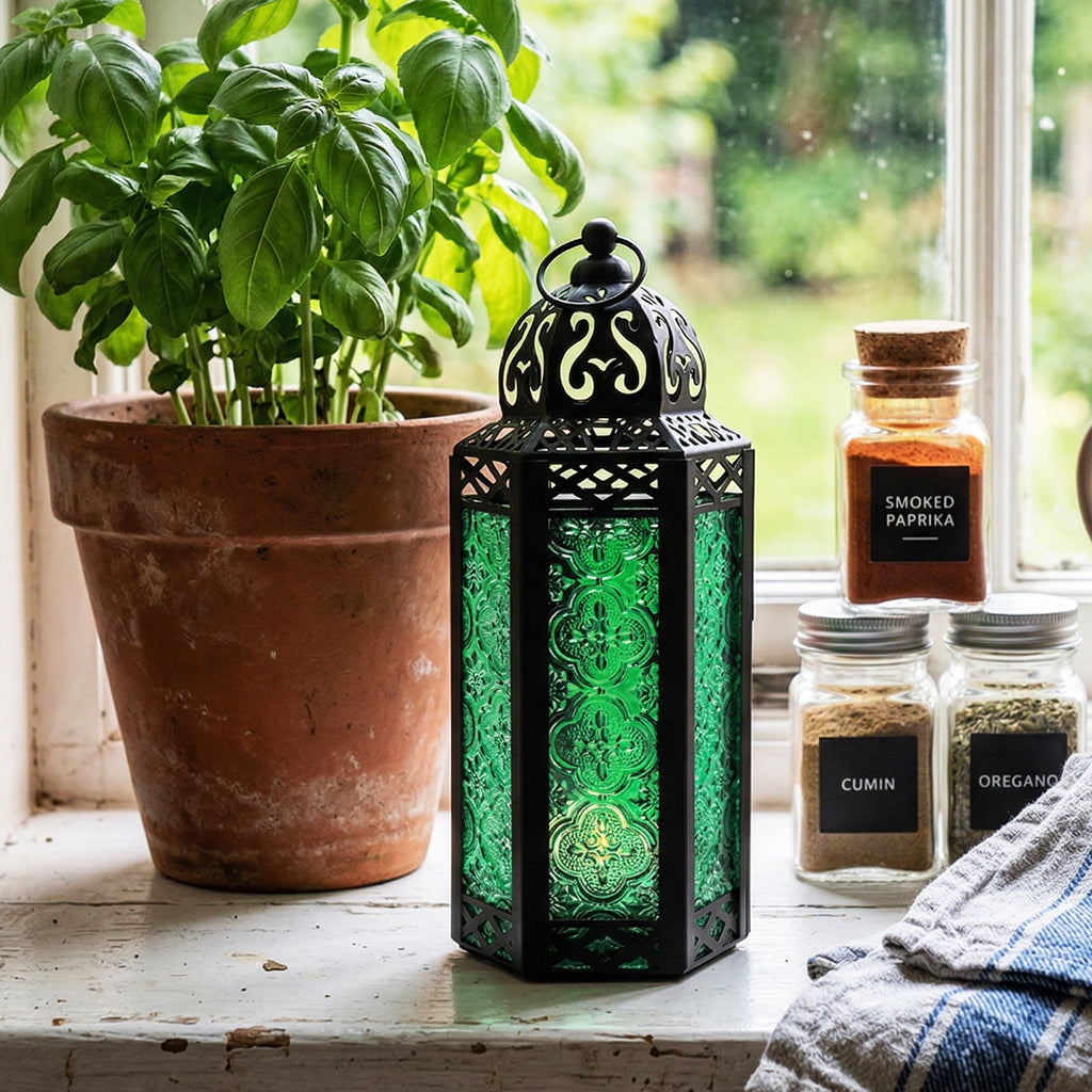Decorative Moroccan Candle Lantern Holder, Medium, 10.5" Tall