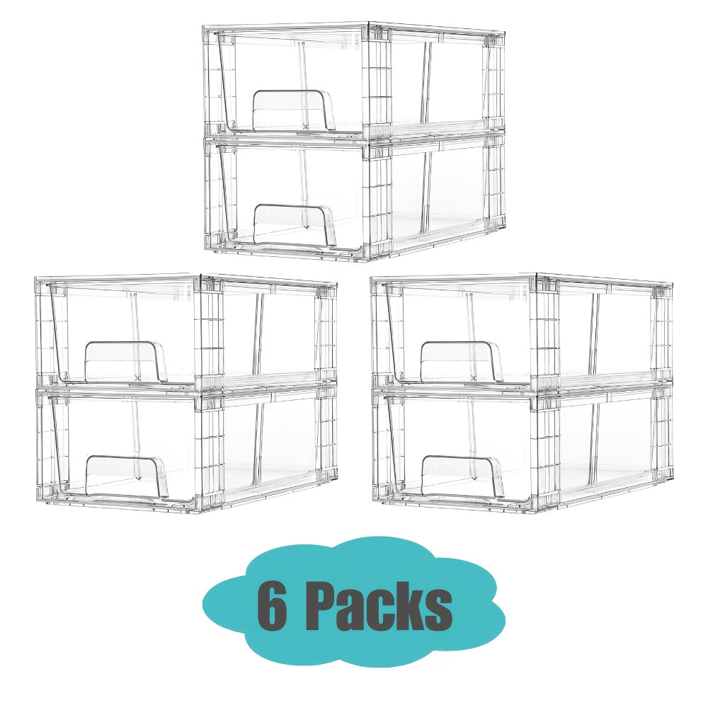 4/6/8/10 Pack Clear Acrylic Food Storage Drawers With Handles | Stackable Refrigerator & Pantry Organizer Bins For Snacks, Fruits, Vegetables | Fridge, Kitchen Cabinet, Undersink, Bathroom Organization