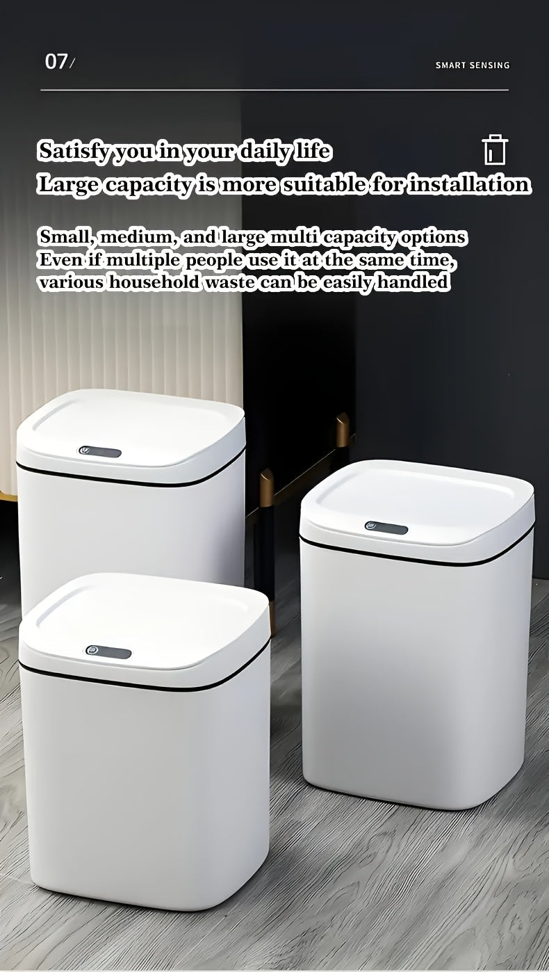1pc Bathroom Motion-Sensing Smart Trash Can, Smart Trash Can, Lidded Touchless Trash Can, Minimalist Style, Suitable For Home, Kitchen, Office, Bathroom, Outdoor Use, Kitchen Waste Solution