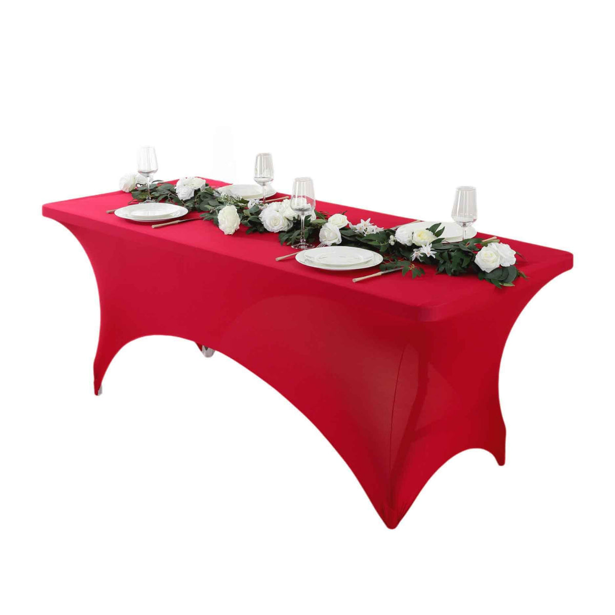 1pcs 4ft/6ft/8ft Spandex Tablecloth, Fitted tablecloth, Wrinkle Resistant Stretchable Rectangle Table Cover For Event, Wedding & Parties
