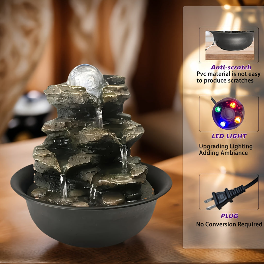 Rock Tabletop Indoor Fountain with LED Lights-8.3"H, Desktop Waterfall Fountains - Plug, Humidifier for Living Room, Office, Bedroom
