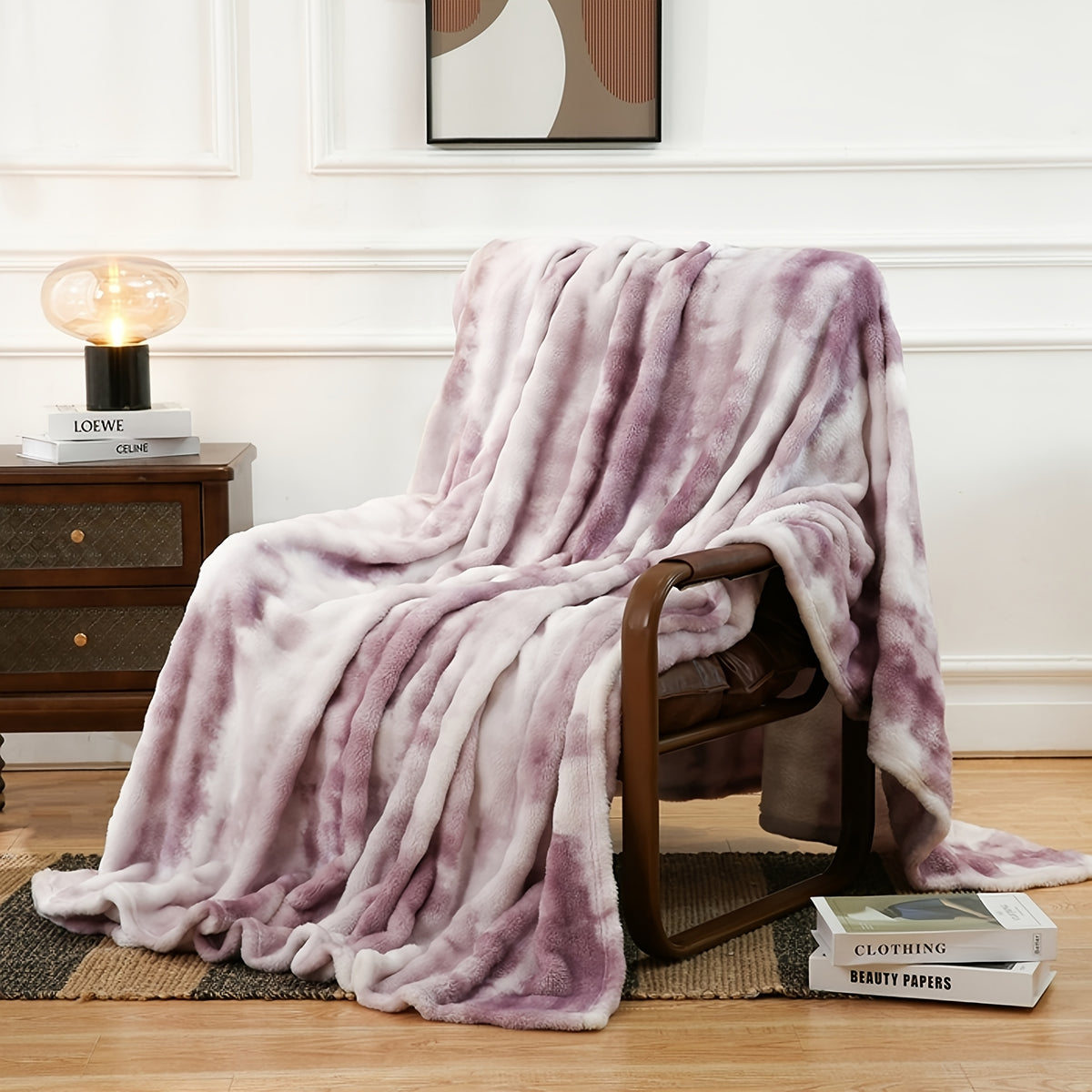 Soft & Warm Ultra-Soft Faux Rabbit Fur Tie-Dye Plush Throw Blanket - Reversible, Machine Washable for All Seasons, Perfect for Sofa, Bed, Living Room, Christmas,, 320GM Random Color