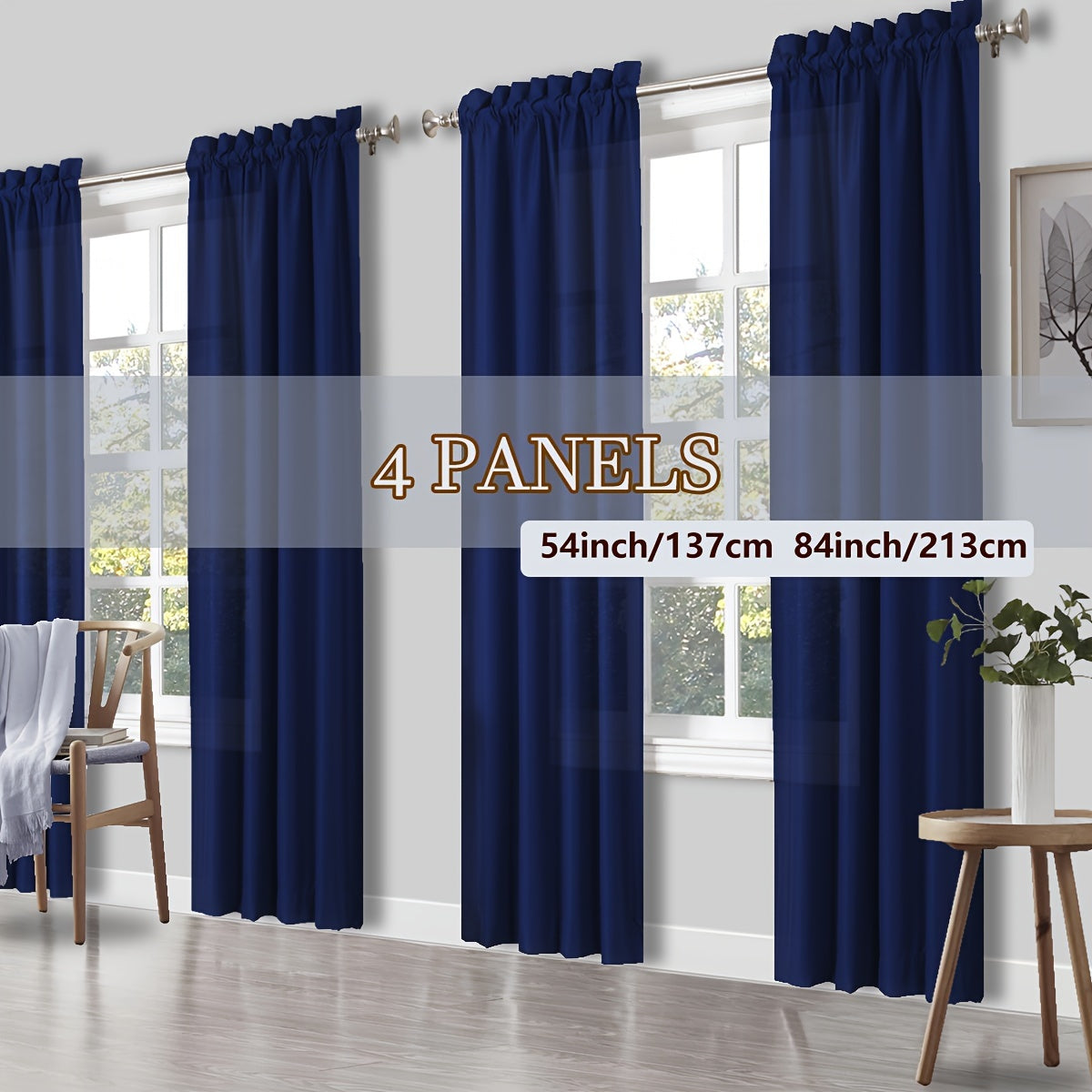 4 Panels Curtains, Solid Color Simple Rod Pocket Light Filtering Curtains, Suitable for Living Room, Office Home, Bedroom Decoration