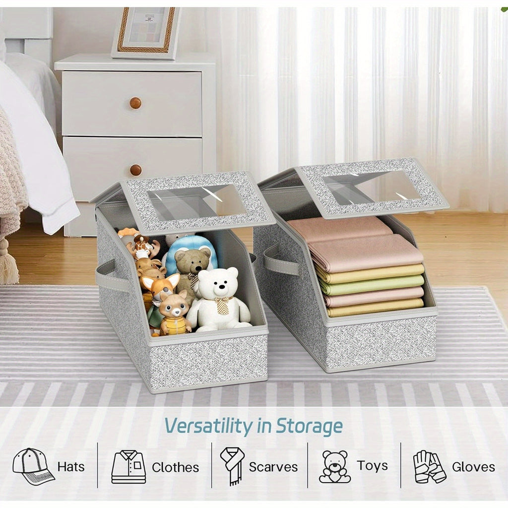 4/2pcs Stackable Baseball Cap Storage Box with Clear Viewing Window, Holds Up to 30 Caps Hat Organizer for Closet, Suitable for Men, Women, Gray, Space-Saving Design for Underwear, Socks, Toys