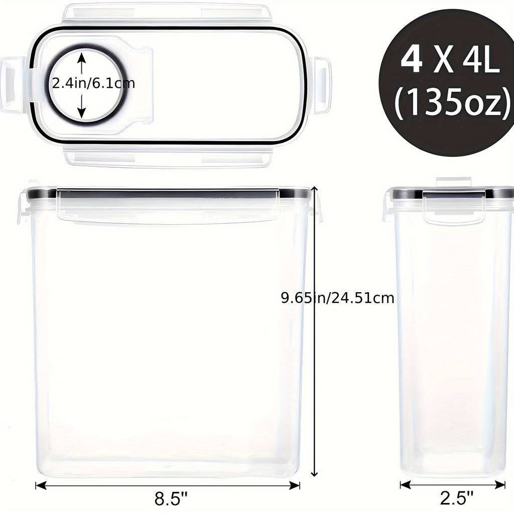 4 Pack (4L/ 135oz) EXTRA Large Airtight Food Storage Cereal Containers for Bulk Food Storage BPA-Free Plastic Container, Pantry Organization And Canister for Grain, Nuts And Rice, Kitchen Organizers And Storage, Kitchen Accessories, Christmas Gift
