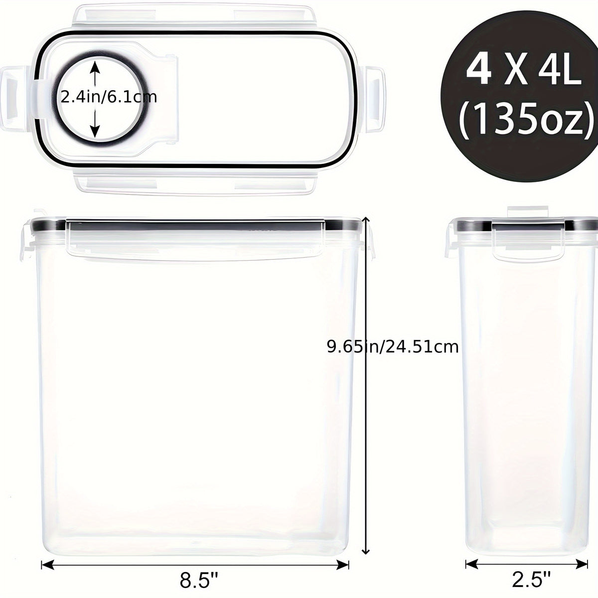 4 Pack (4L/ 135oz) EXTRA Large Airtight Food Storage Cereal Containers for Bulk Food Storage BPA-Free Plastic Container, Pantry Organization And Canister for Grain, Nuts And Rice, Kitchen Organizers And Storage, Kitchen Accessories, Christmas Gift