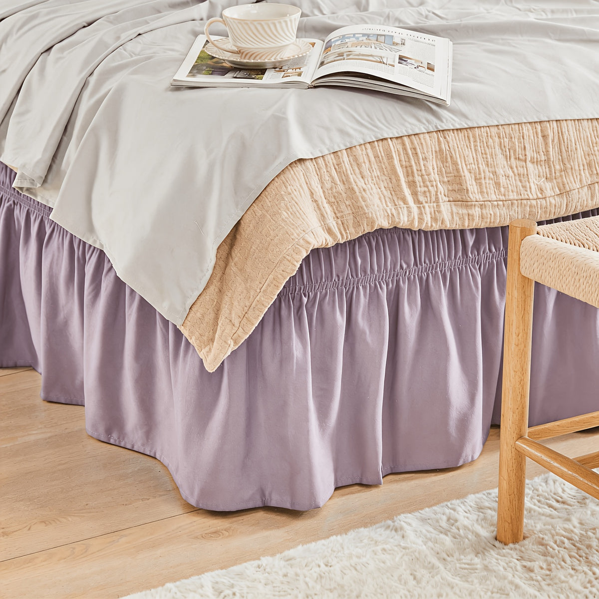 Wrap Around Dust Ruffle Bed Skirt - Fashionable & Long-lasting with Double Elastic Belts - Made for Various Size Beds with 15 Inch Tailored Drop - Easy Fit Adjustable Elastic Strap - Pleated Bedskirt with Brushed Fabric - Wrinkle Free, Machine Wash