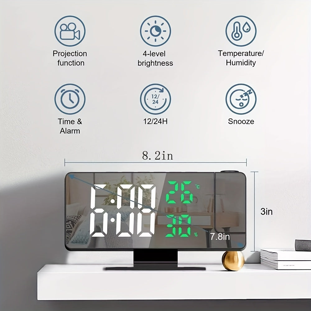 LED Temperature And Humidity Projection Alarm Clock, Accurate Temperature And Humidity Monitoring, Intelligent LED Projection Display, Multifunctional Smart Home Devices, Improve The Quality Of Life, Suitable For Office Workers And Students Use
