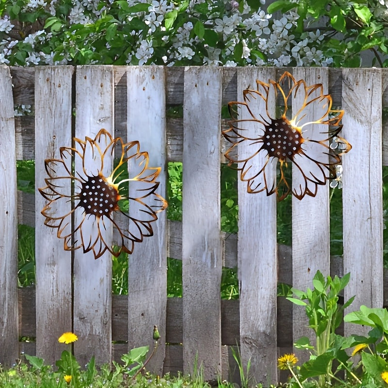 Vintage Metal Sunflower Wall Art Decor - Rustic Iron Wall-Mounted Statue with Intricate Petal & Stamen Design, No Electricity Needed for Indoor/Outdoor Use in Farmhouse, Patio, Garden, Living Room, Wedding & Party Decoration