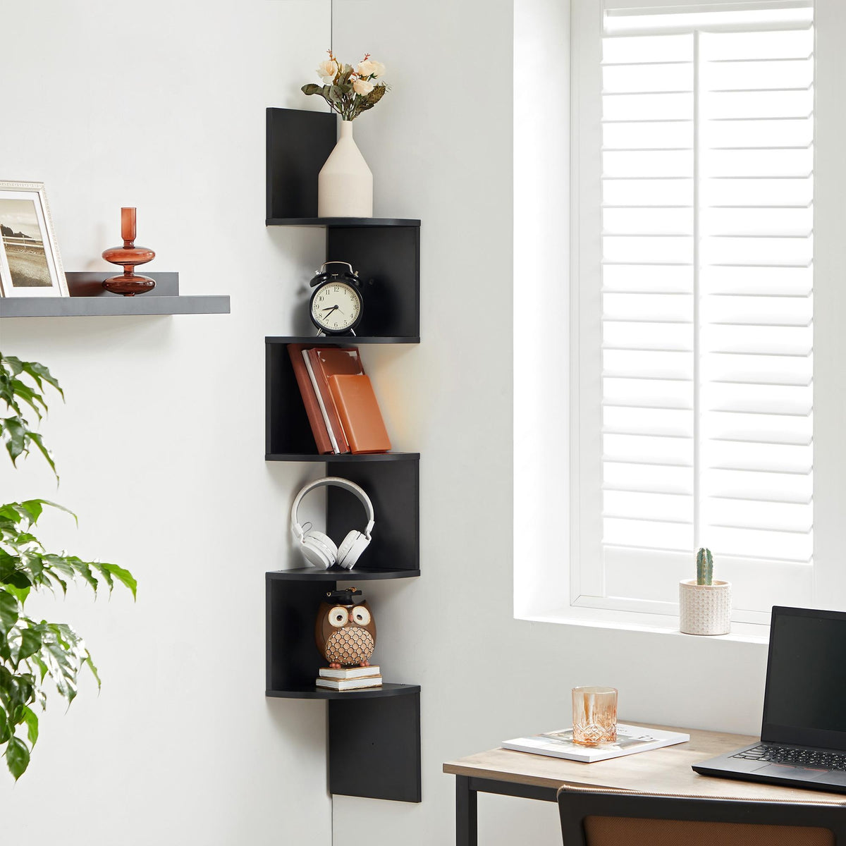 5-Tier Corner Floating Shelf Wall Mount - Space Saving Storage Rack for Bedroom, Living Room, Radial Display Organizer Easy Install (7.48*7.48*49.21inch), Wall Shelves for Display, Shelf for Living Room, Wall Shelves