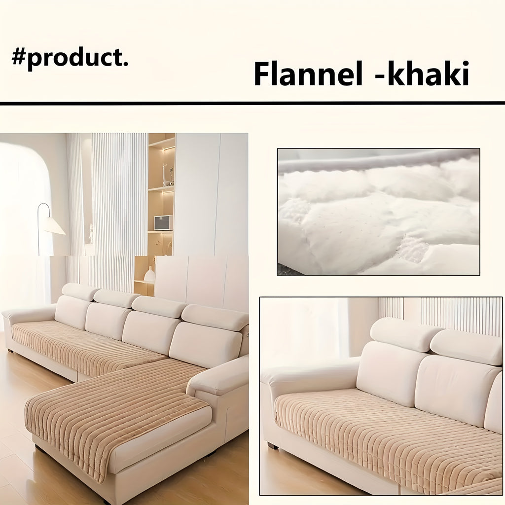 2pcs Quilted Sofa Cover, Flannel Velvet Polyester Jacquard, 450-500 g/㎡, Soft Durable Pet-friendly, Machine Washable, for Living Room Bedroom Office Home Decor