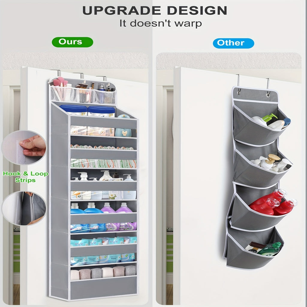 6 Pocket Over Door Organizer, Hanging Storage for Diapers, Shoes and Bathroom Essentials in Pink, Black or Grey for Nursery, Bedroom and Closet