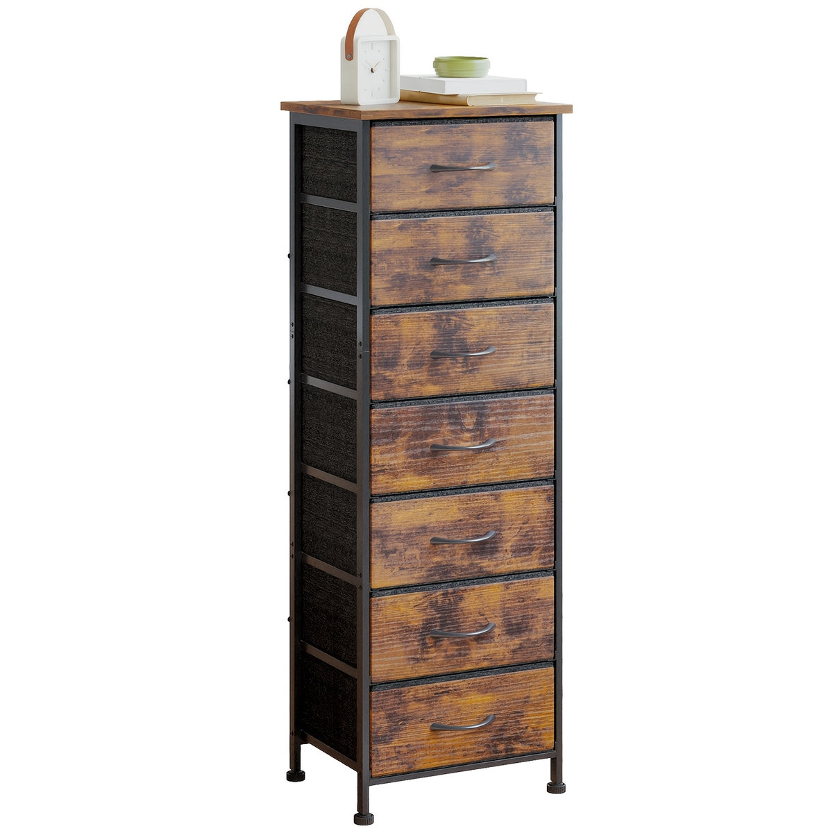 WHONLINE Tall Dresser, 41/47In Storage Dresser Organizer with 6/7 Fabric Drawers for Bedroom, Nightstand Furniture in Closet, Entryway, Closet Systems, Clothing And Closet Storage, for School Storage, Home Decor, for Back to School