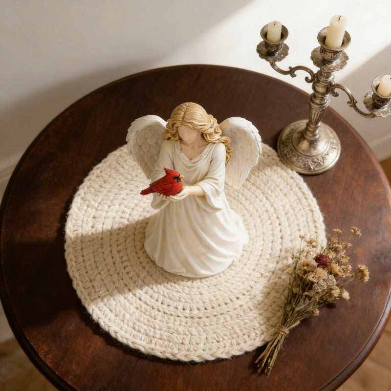 Red Bird And Angel Creative Desktop Ornament, Resin Crafts, Living Room Entrance Office Desktop Decoration Commemorative Gifts