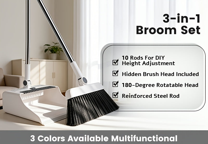 2-In-1/3-In-1/4-In-1 Broom with Dustpan Combo Set, Non-Stick Hair Cleaning for Hard Floors, Long Handle Sweeping for Living Room, Bedroom, Bathroom, Durable, Easy Storage, Rotatable, Foldable, Efficient Cleaning, Flexible Design, Fast Dust Removal