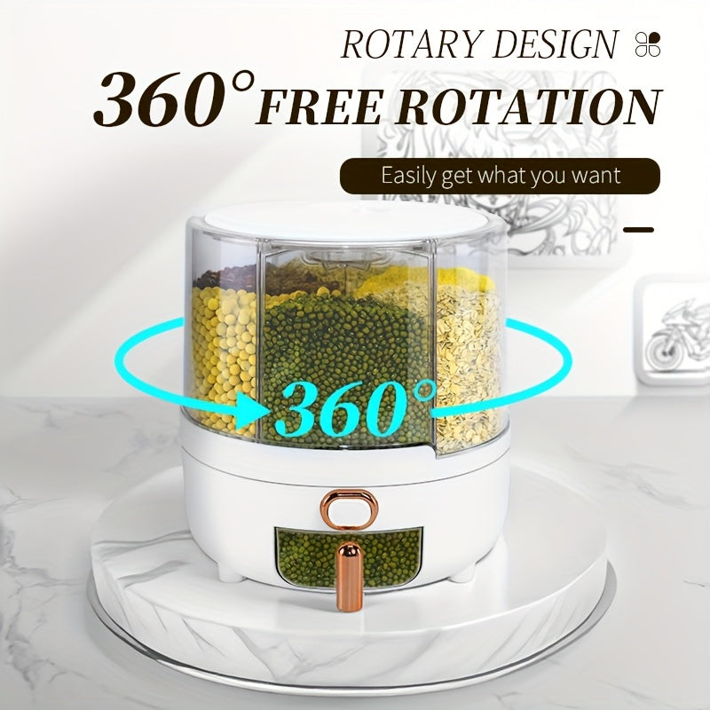 Rotating for rice Bucket | 6-Grid Cereal Dispenser, Large Capacity for rice Bucket | Airtight Dispenser with a Transparent Window, Features Moisture-Proof And Insect-Proof Design, Suitable for Rice, Cereals