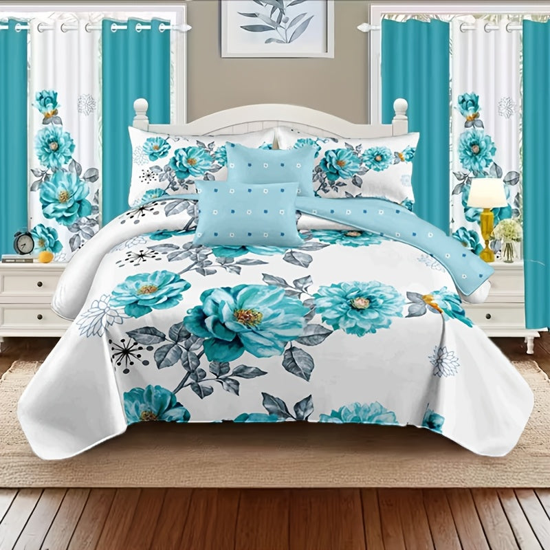 2/3pcs Teal Floral Bedding Comforter Set | Gradient Tones Oil Painting Style, Elegant Botanical Floral, Twin/Queen/King, Upgraded Luxury Quilt Set for All-Season, Bed in A Bag, Home Decor, Soft, Lightweight, Breathable, Microfiber, Ideal Family Gift