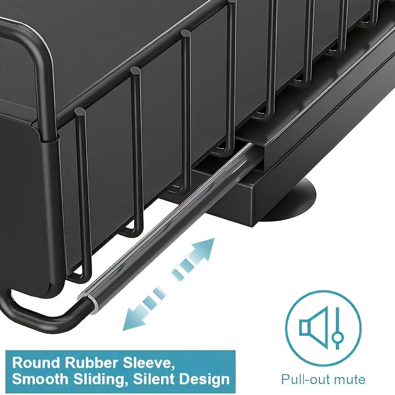 Two-Tier Under-Sink Organizer Featuring a Sliding Drawer, Metal Pull-Out Storage Rack for Kitchen, Bathroom, Or Closet, Designed for Space Efficiency And Easy Access