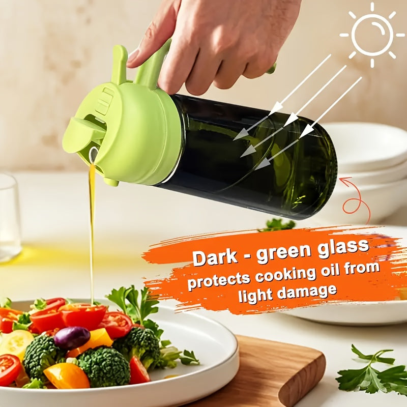 2pcs 2-in-1 Premium Kitchen Glass Olive Oil Dropper & Cooking Sprayer | Food Grade, Spill Proof, Automatic Flip Cap - Durable Kitchenware for BBQ, Outdoor & Kitchen Use, Olive Green Or Clear Color Random