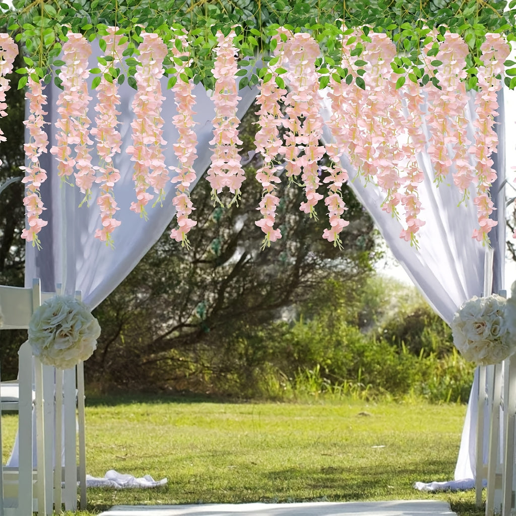 ULTROSOKE 24pcs Artificial Wisteria Hanging Flowers, Wisteria Artificial Flower Fake Wisteria Vine Ratta Long Hanging Bush Garland Flowers String Decorate Home Party Wedding Decor