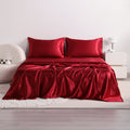 Cooling Satin Bed Sheet Set, 4-Piece Smooth Breathable Bedding with Deep Pocket Fitted Sheet, Flat Sheet and Pillowcases in 15 Colors for Bedroom Refresh