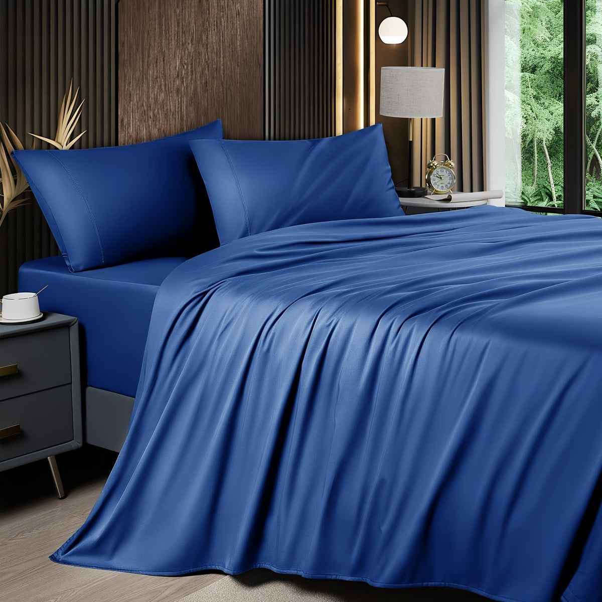 4pcs 2200TC Cooling Bamboo Bed Sheet Set Summer Chill Collection-16" Deep Pocket - Ultra Soft Luxury Bedding W/ Flat Sheet, Fitted Sheet & Pillowcases (Beat The Hea Stay Cool All Night) Queen Size Sheet Set Breathable Sheets Sets Queen Size Gifts