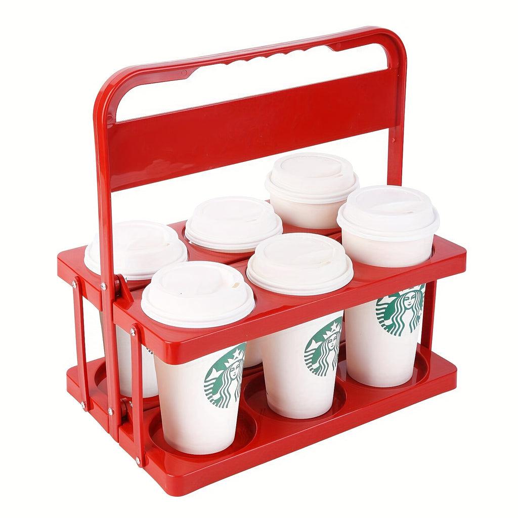 Drink Carrier with Handle, Plastic Cup Carriers for Drinks, Drink Holder for Car, GrubHub, Doordash Accessories, Portable Foldable Reusable Mobile, Use for Food Delivery Bag, RED