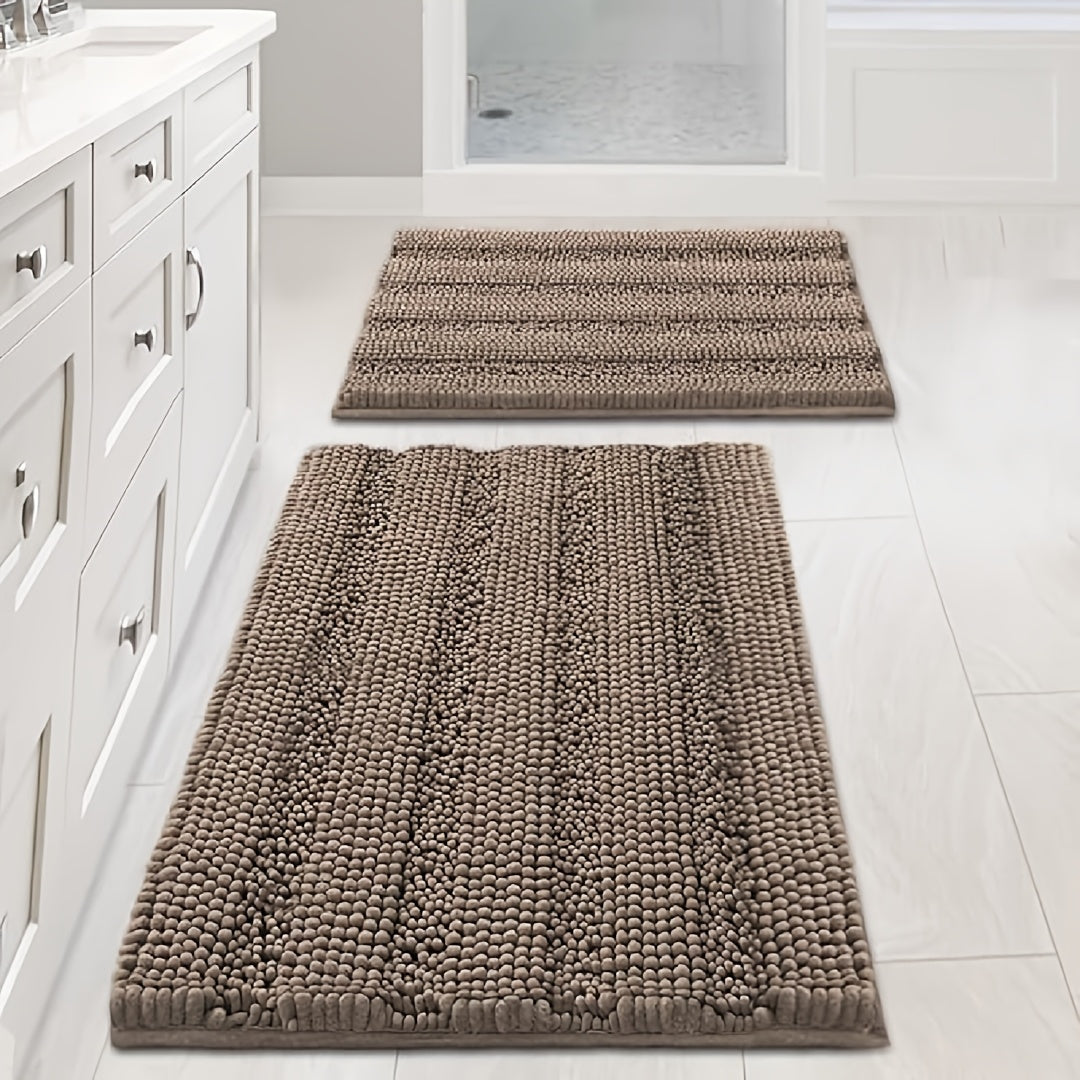 AIERJIA Bathroom Rugs, Set of 2 Thick Chenille Striped Shaggy Bath Mats for The Bathroom, Non-Slip Mats for Bathroom Flooring (32 X 20 And 24 X 17 Inches)