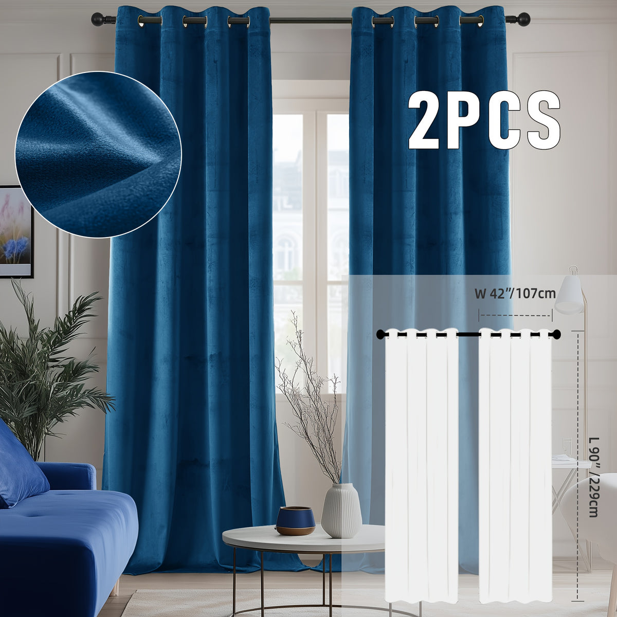 2pcs Velvet Room Darkening Curtains | Vintage Soundproof and Thermal Insulated, Elegant Soft Velvet Grommet Top Curtains for Living Room and Bedroom, Unlined, Solid Color, Fashionable Valentine'S Day Décor