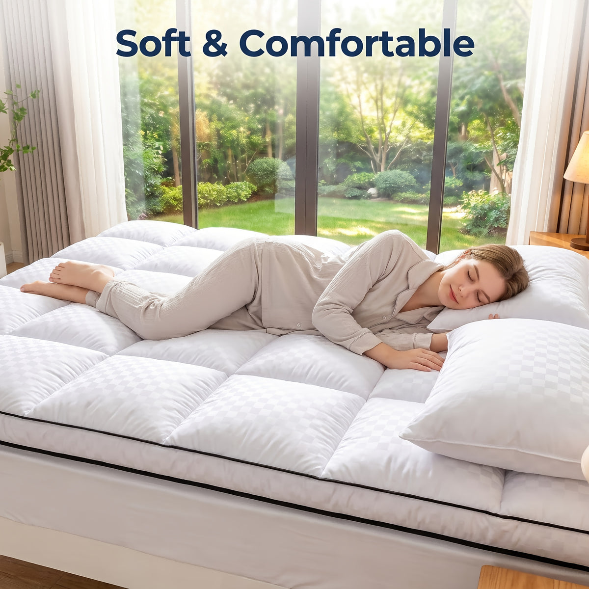 Mattress Topper, Mattress Pad Pillow Top Mattress Cover Quilted Fitted Mattress Protector Top Stretches Up 8-21" Deep Pocket 1000GSM