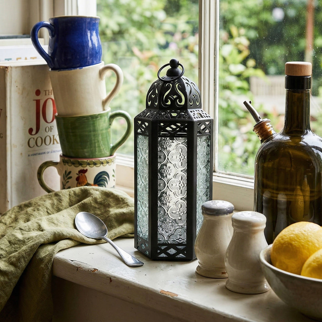 Decorative Moroccan Candle Lantern Holder, Medium, 10.5" Tall