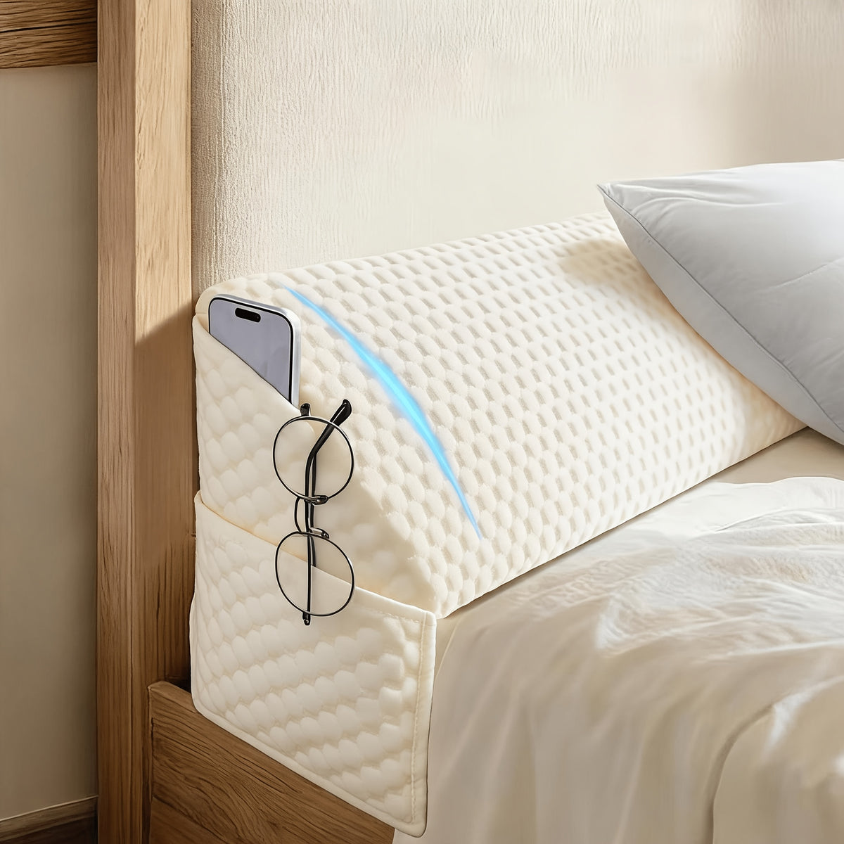 Headboard Gap Filler Wedge Pillow, Foam Mattress Cushion with Removable Cover in Gray White or Beige for Twin Full Queen King Beds and College Dorms