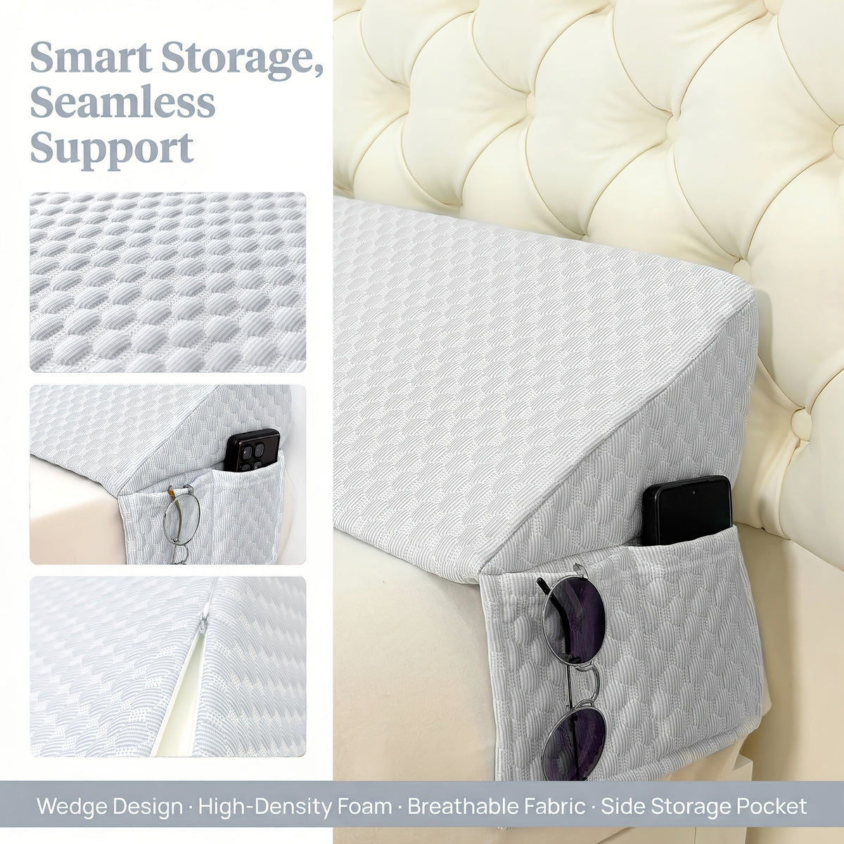 Bed Gap Wedge Pillow for Headboard and Mattress Spaces up to 7 Inches, Bedroom Backrest Cushion in Eight Colors with Twin, Full, Queen and King Options