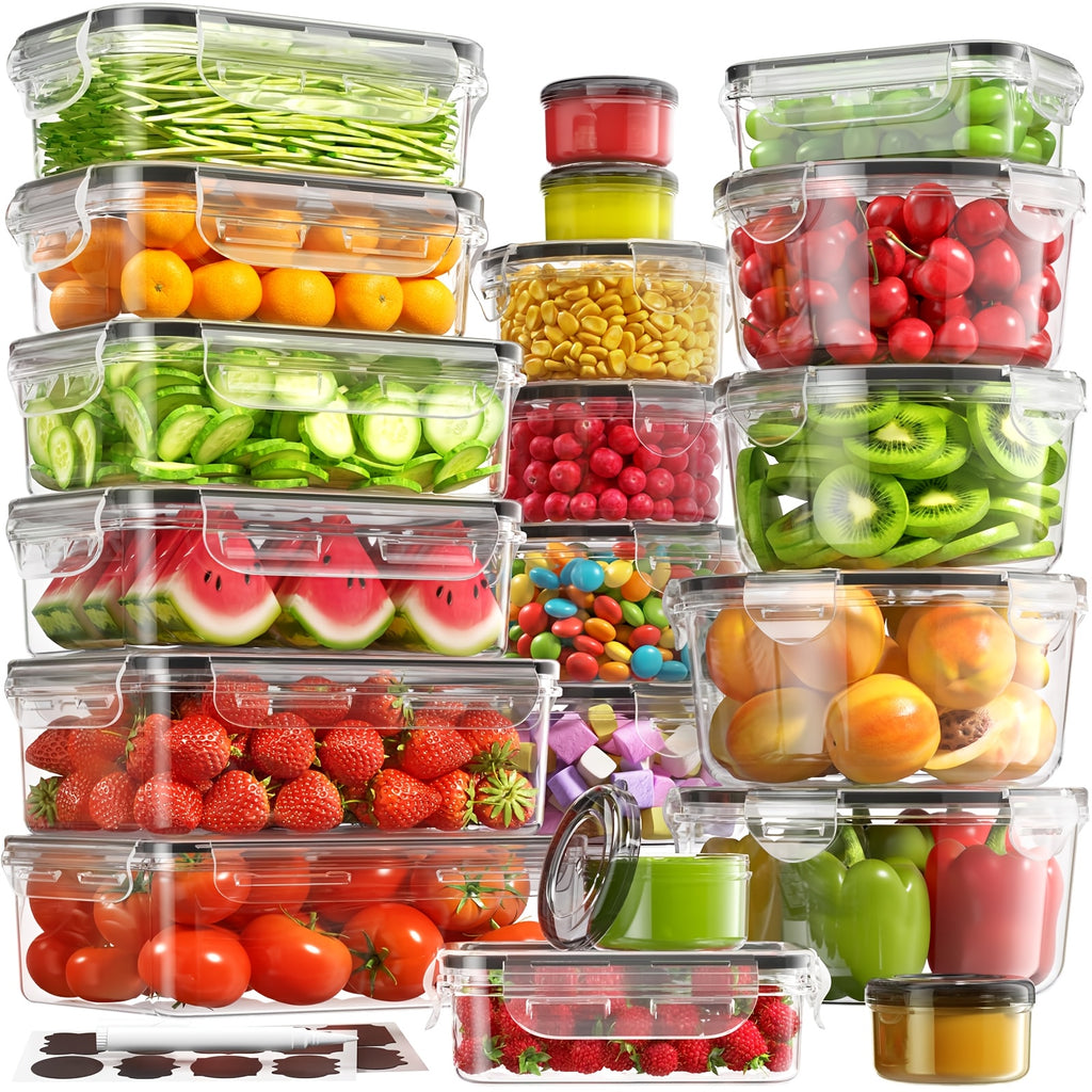 16/28/48pcs Food Storage Container Set, Airtight Containers with Secure Lids (8/14/24 Lids + 8/14/24 Containers) - Sealed Plastic Containers for Pantry, Travel, Outdoor Picnics, Kitchen Organization, Includes Labels And Markers