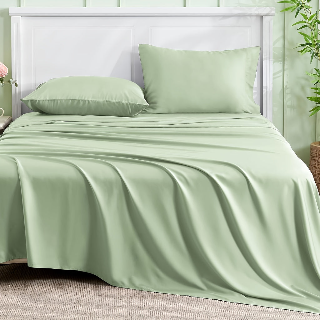 4pcs 2200TC Cooling Bamboo Bed Sheet Set Summer Chill Collection-16" Deep Pocket - Ultra Soft Luxury Bedding W/ Flat Sheet, Fitted Sheet & Pillowcases (Beat The Hea Stay Cool All Night) Queen Size Sheet Set Breathable Sheets Sets Queen Size Gifts