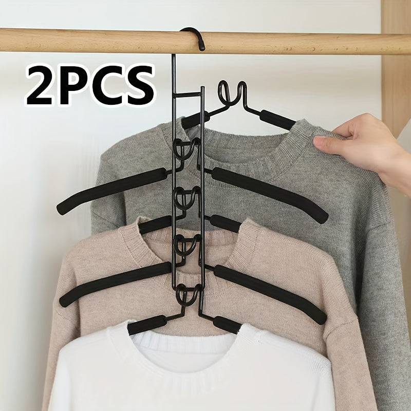 2-Pack Heavy Duty 5-in-1 Metal Space Saving Hangers | Non-Slip Foam Mats for Coats, Sweaters, Suits & T-Shirts