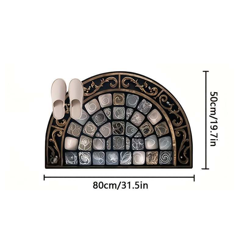 Semicircular Welcome Doormat, Floral Geometric Non-Slip Polyester Door Mat for Front Door, Entryway, Bathroom & Kitchen, Lightweight Durable Indoor Home Decor, 19.7 x 31.5 or 23.6 x 35.4 Inches