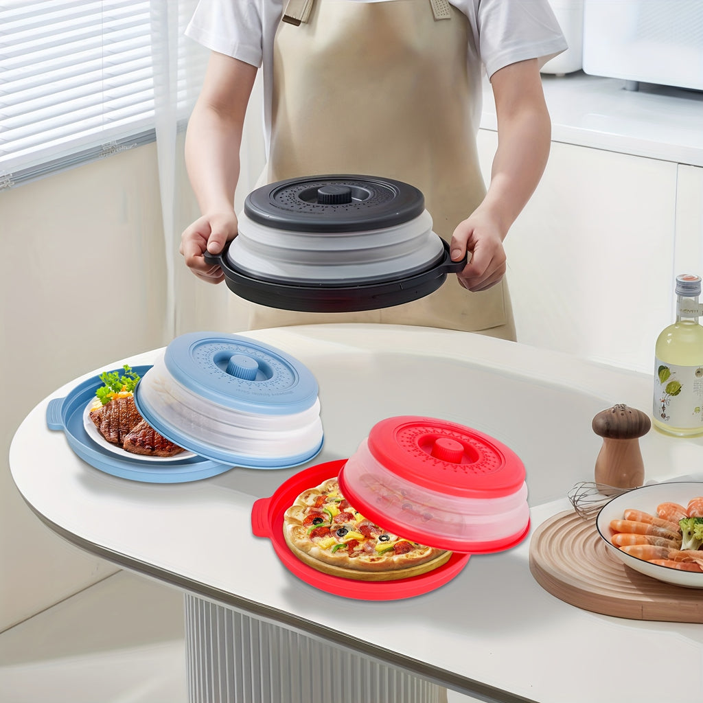 2026 New Microwave Food Splash Guard & Base Mat - 10.5" Foldable Ventilated Cover with Anti-Scalding & Thickening Design, Durable Plastic & Silicone for Kitchen & Dining Room Safety