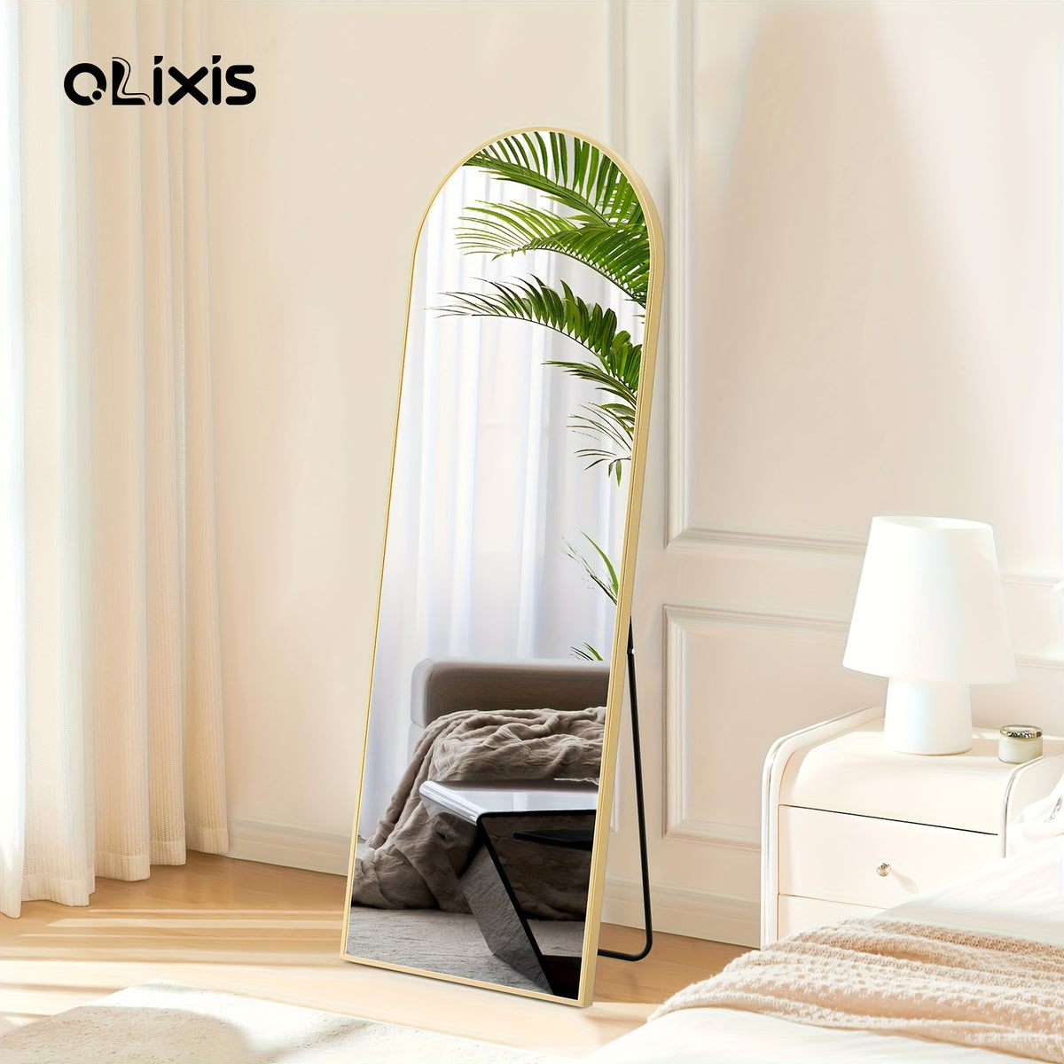 Arched Full Body Mirror with Stand, 59"x16" Rim Floor Mirror, Office Decorative Furniture, Moisture and Shatter Resistant Nano Glass Vertical Full Body Mirror, Grooming Mirror