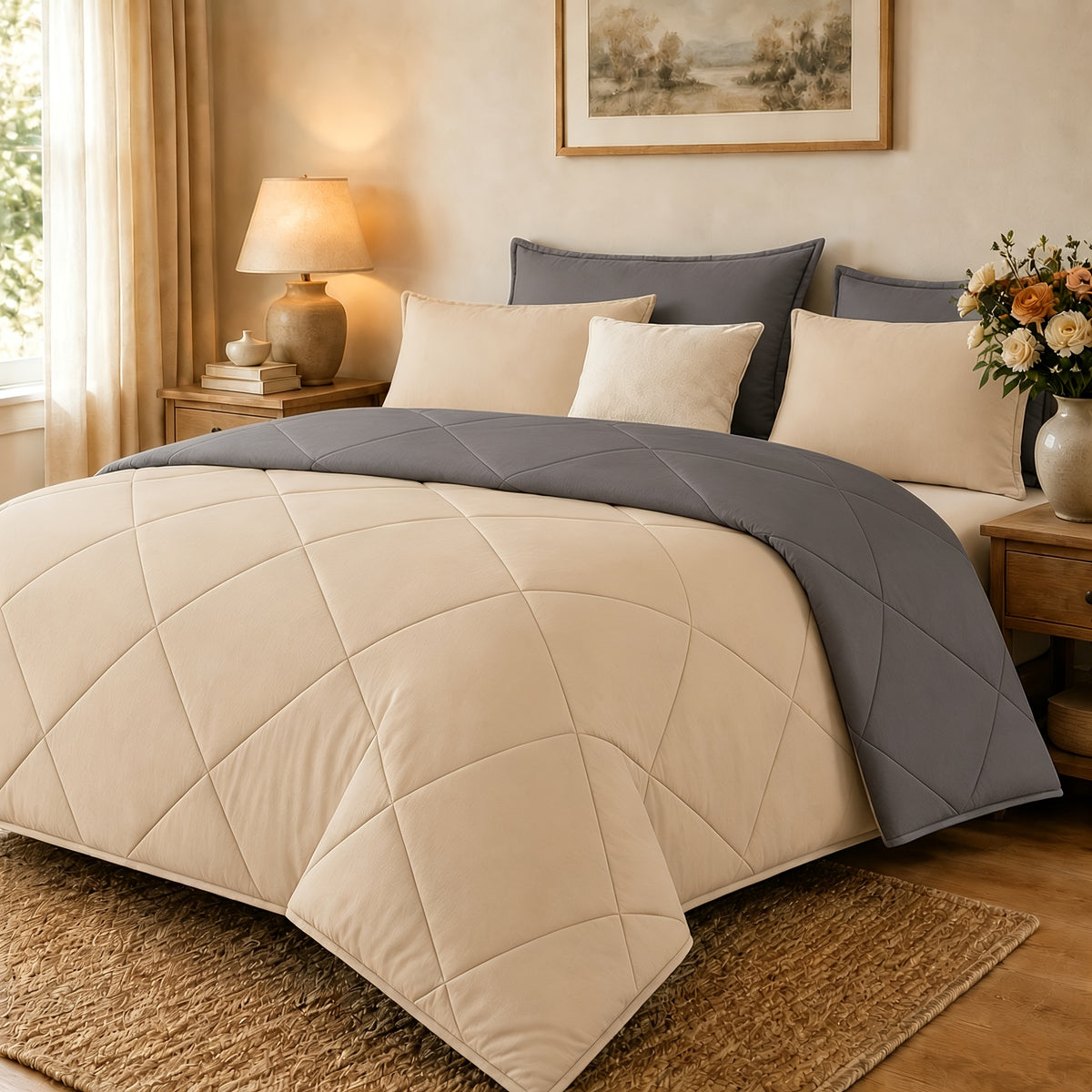 2/3pcs Solid Color Diamond Quilted Large/King Size Bedding, Soft, Comfortable, and Fluffy with Microfiber Filling and Lightweight, Breathable Fabric. Easy to Care for, Warm for All Seasons. Includes Comforter and Pillowcases. Luxurious Quality