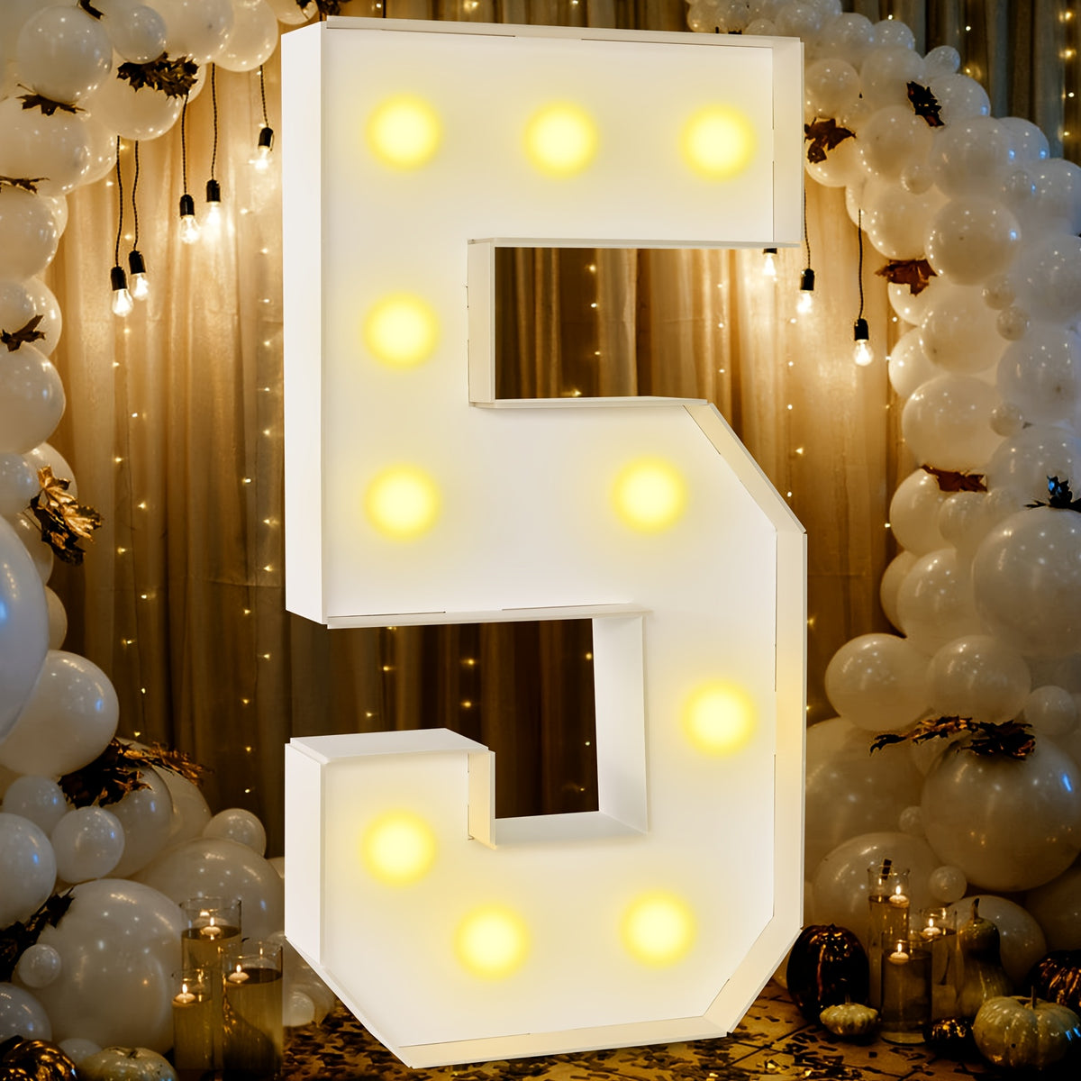 3ft Marquee Numbers 0-9 with Mosaic Frame, Decorative Light-Up Numbers with White Foam Cardboard, Lighted Holiday Displays Mosaic Number for Balloons Number Wedding Birthday Anniversary Party Decor,halloween/christmas decor