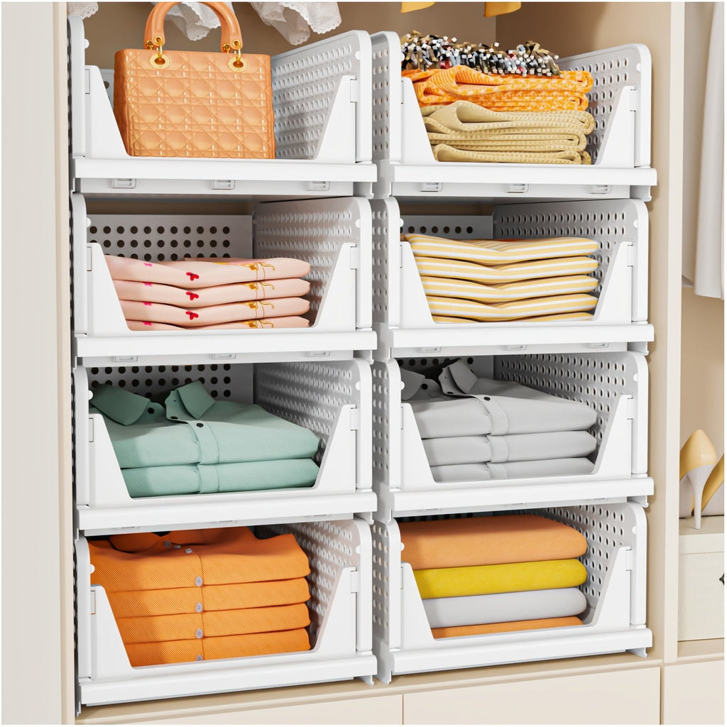 3pcs Stackable Closet Storage Basket, Multifunctional & Foldable Closet Organizer for Bathroom, Kitchen, Laundry Room, And Wardrobe Storage, Space-Saving Clothes Storage Drawer Organizer, Under-Bed Storage, Mounted Closet Systems