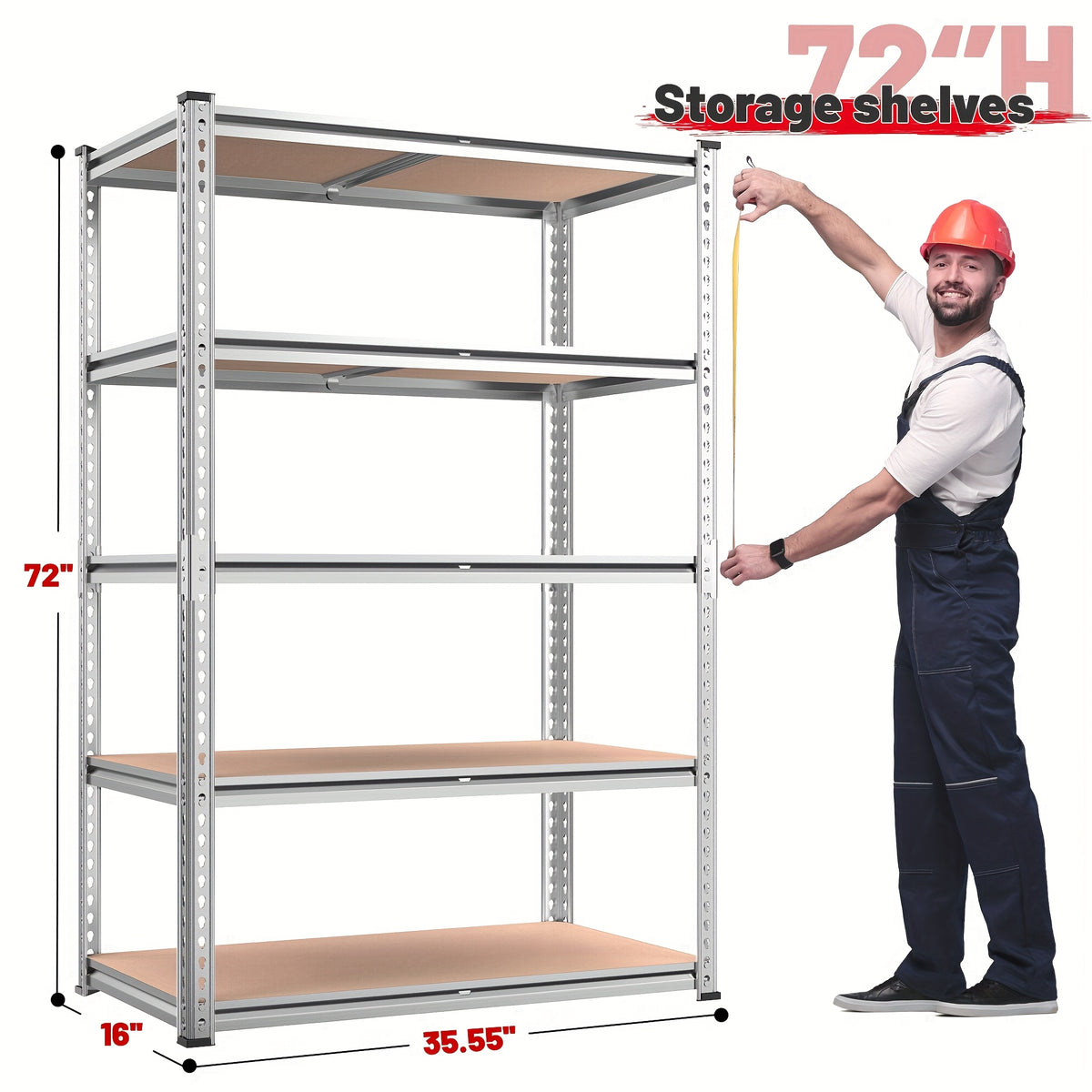 2020LBS Storage Shelves 5 Tier 72" H X 35.55" W X 16" DGarage Shelving Heavy Duty, Adjustable Metal Shelving Unit, Garage Shelves for Basement, Warehouse, Pantry, 72" H X 35.55" W X 16" D, Black, Standing Shelf