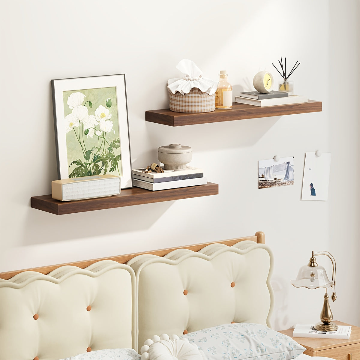 TOMNK 2/4/6pcs Set Floating Shelves, 15.7-inch/19.7-inch/22-inch Wooden Wall-Mounted Shelves, Suitable for Home Decor in Living Rooms and Kitchens, Strong Load-Bearing Capacity, Can Be Installed in Bathrooms, Bedrooms, Living Rooms, or Kitchens