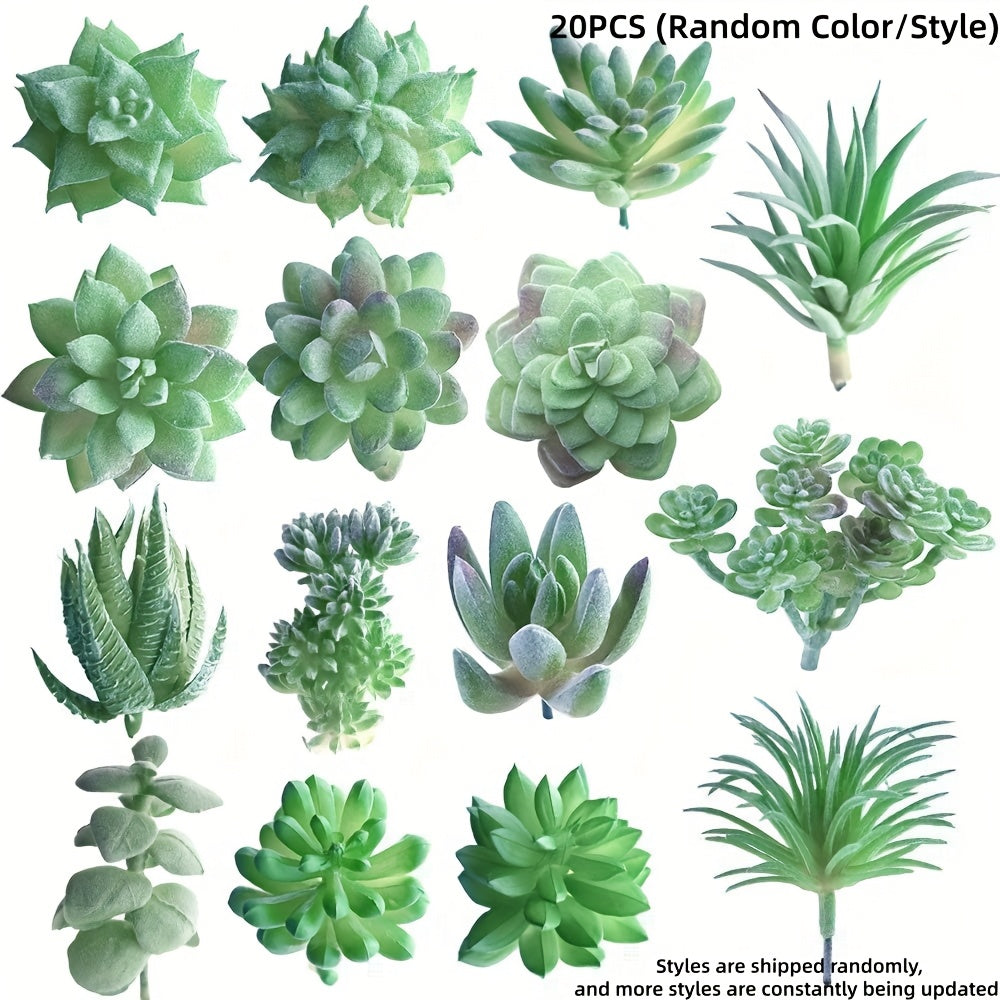 20pcs Random Style: Pattern/Color Artificial Succulents Unpotted Echeveria Picks Succulent Plants Mixed Bulk Assorted Faux Succulent Large Green Stems for Home Indoor Garden Decoration