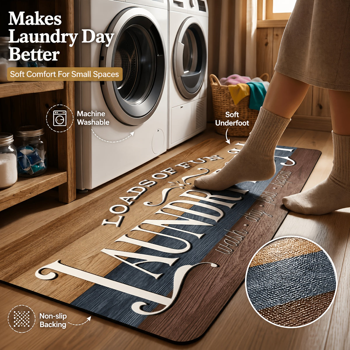 Non-slip Laundry Room Runner Rug, Washable Farmhouse Retro Mat, Home Decor Floor Mat, Laundry Rug for Kitchen, Bathroom Rug, Home Decor, Laundry Room Accessories, Valentine's Day Gift